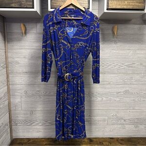 Chaps Ralph Lauren Equestrian Faux Wrap Dress XL Old Money 3/4 Sleeve Belted